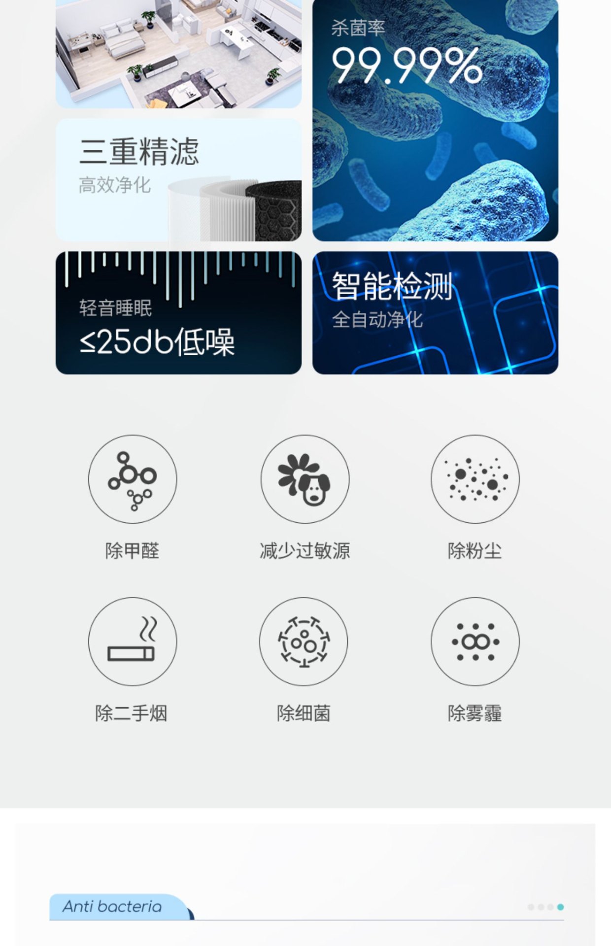 商品[国内直发] Morphy Richards|空气净化器MR3500家用去除甲醛吸烟除烟消毒机卧室宠物净化机,价格¥207,第11张图片详细描述