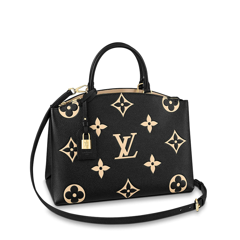 商品Louis Vuitton|预售十天Louis Vuitton/路易威登 22春夏新款GRAND PALAIS系列 女士黑色/奶油白老花压纹粒面牛皮革金扣金锁单肩斜挎手提包M45842,价格¥24820,第2张图片详细描述