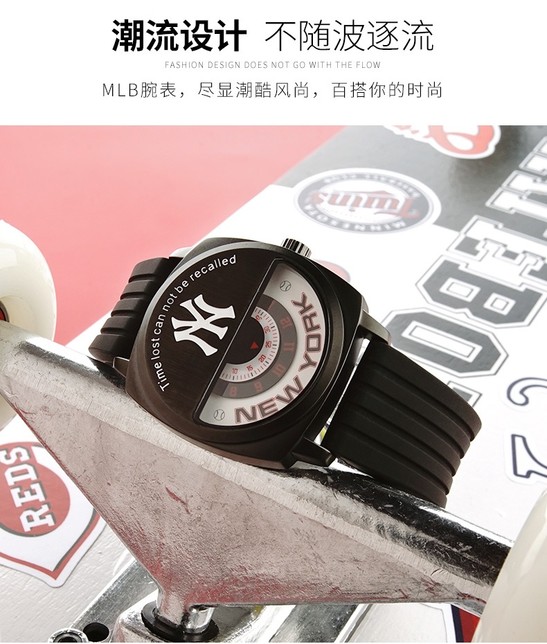 商品[国内直发] MLB|MLB美职棒 纽约街头嘻哈 时尚潮流硅胶情侣石英手表YH009,价格¥586,第6张图片详细描述
