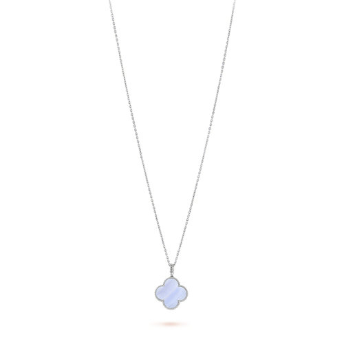 商品Van Cleef & Arpels| Van Cleef & Arpels/梵克雅宝 经典Magic Alhambra系列 18K金白金镶嵌紫玉髓长款四叶草项链,价格¥57562,第3张图片详细描述