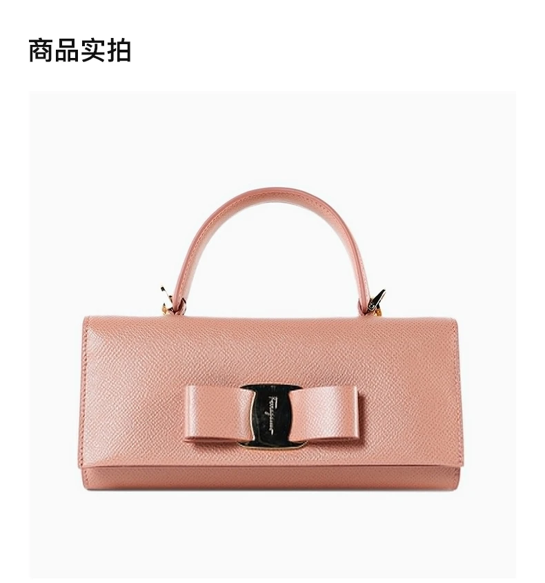 商品Salvatore Ferragamo|SALVATORE FERRAGAMO 女士桃粉色牛皮蝴蝶结顶部提手小号单肩包 22-D529-705261,价格¥3892,第3张图片详细描述