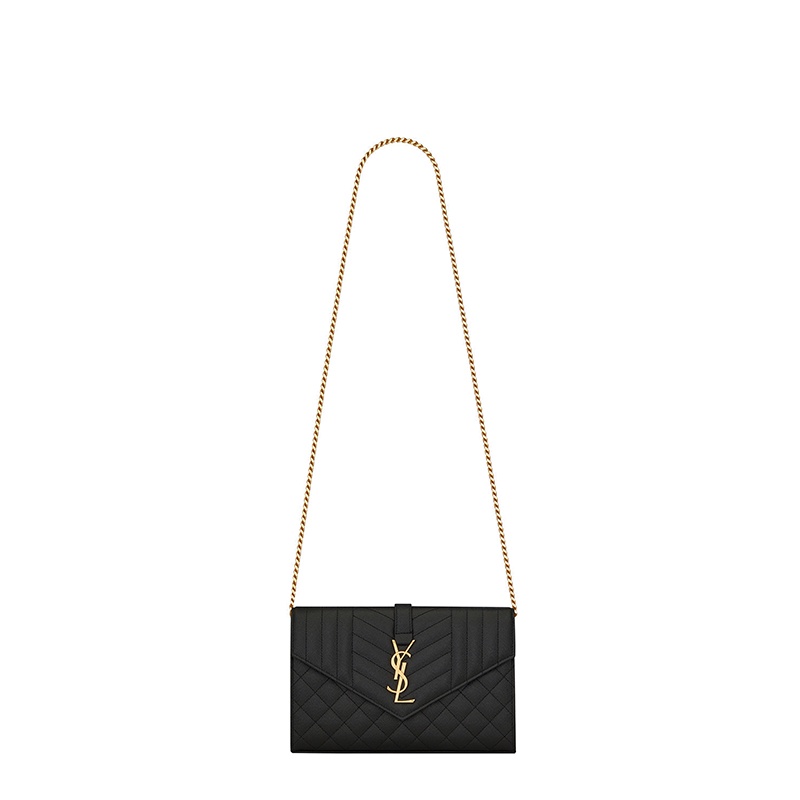 商品Yves Saint Laurent|SAINT LAURENT PARIS/圣罗兰MONOGRAM系列 黑色粒面压花绗缝混合皮革交织字母链条钱包,价格¥11758,第2张图片详细描述