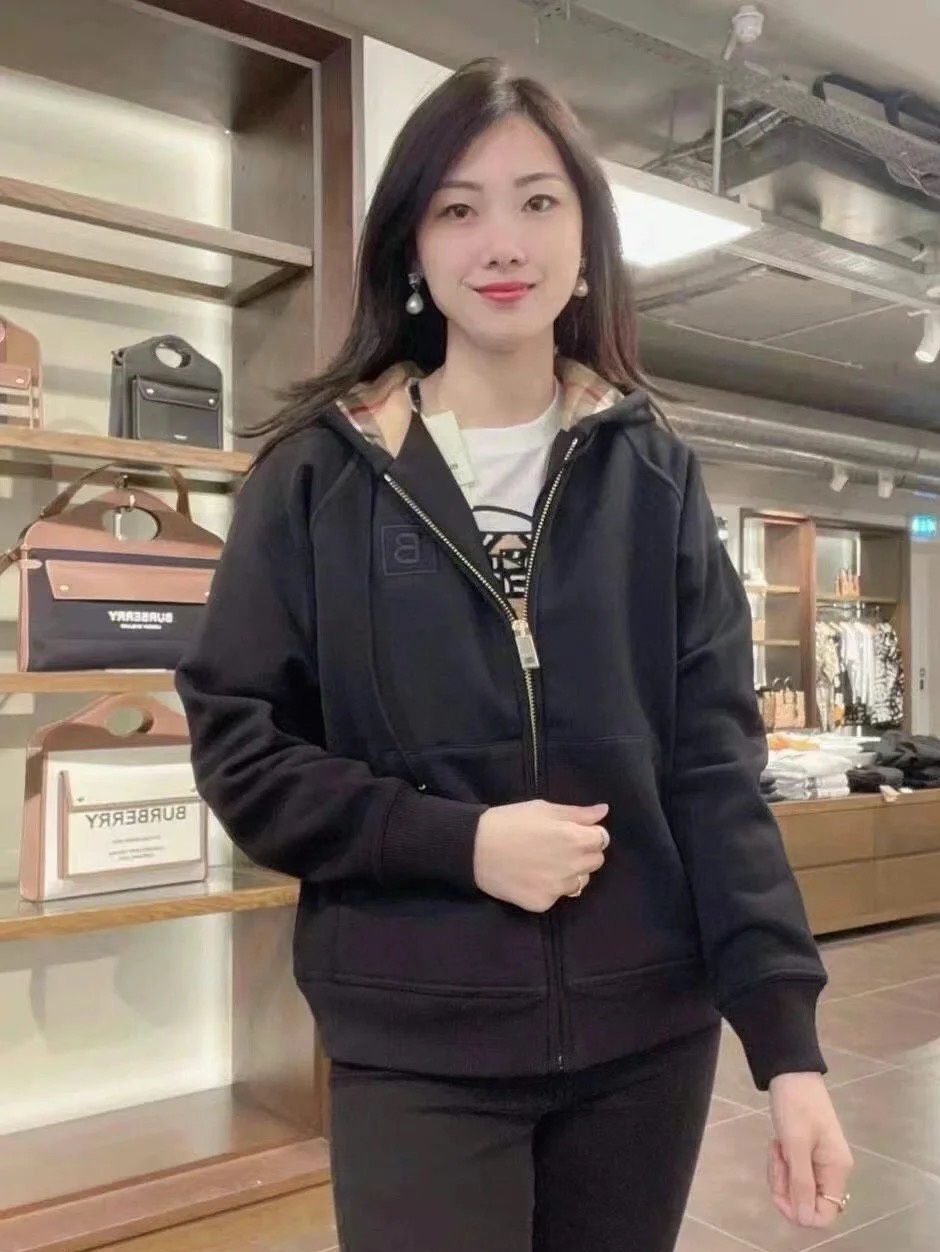 商品Burberry|博柏利 经典款 女士黑色棉质混纺拉链连帽上衣外套卫衣80615541,价格¥1842,第5张图片详细描述