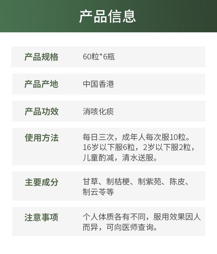 商品HuangDaoYi|【6瓶】中国香港太和洞成人久咳丸60粒/瓶 儿童止咳化痰清喉伤风咳嗽原装,价格¥319,第2张图片详细描述