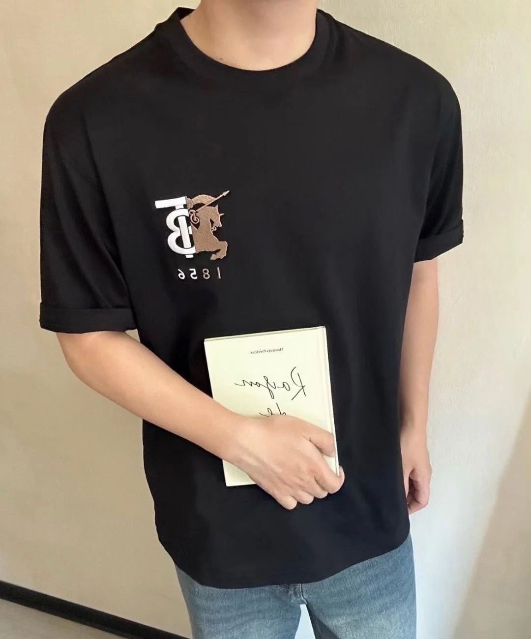 商品Burberry|BURBERRY/博柏利 男士黑色棉质圆领短袖T恤 80768461,价格¥1428,第4张图片详细描述