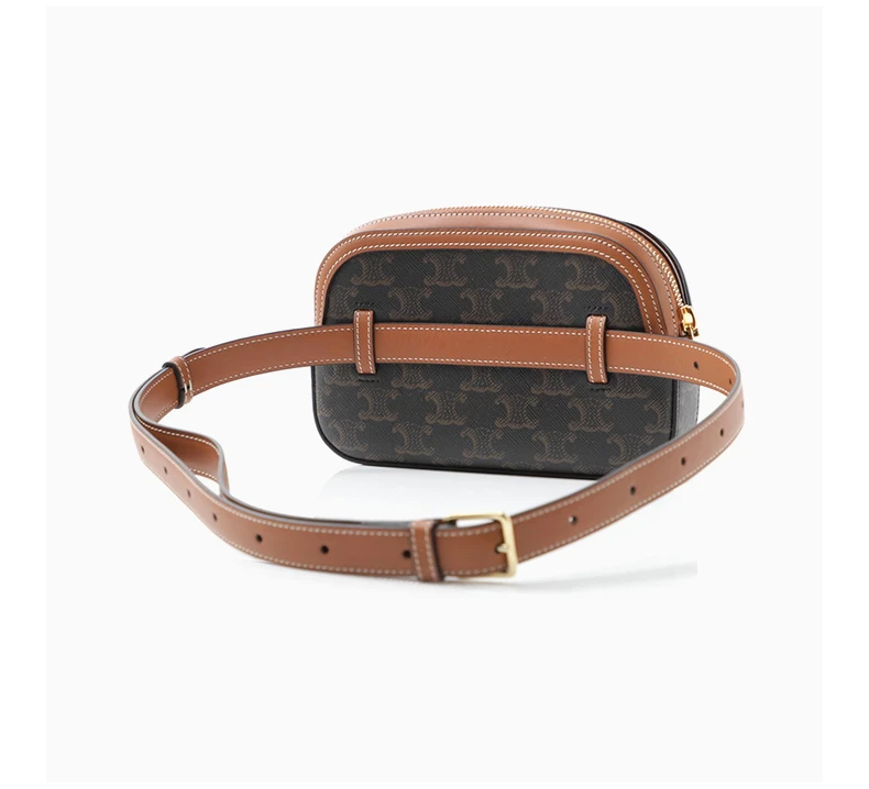 商品[国内直发] Celine|CELINE/赛琳 2020早春新款 Triomphe系列 棕色皮革拼接老花帆布复古腰包 192672-BZJ-04LU,价格¥11434,第6张图片详细描述