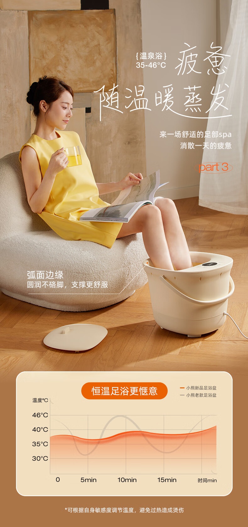 商品[国内直发] Bear|小熊摇篮兔足浴盆泡脚桶洗脚泡脚盆 电动按摩恒温加热银离子高深桶zyp-e05v1,价格¥242,第6张图片详细描述