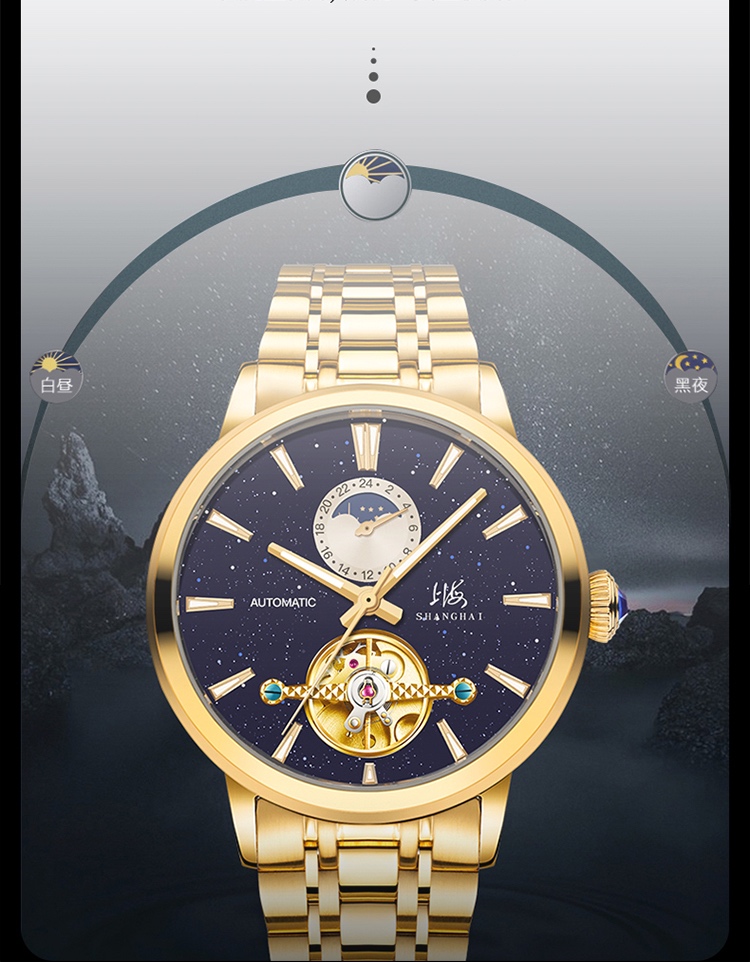 商品[国内直发] SHANGHAI WATCH|国民系列 露摆系列 深色表盘男士腕表,价格¥2989,第4张图片详细描述