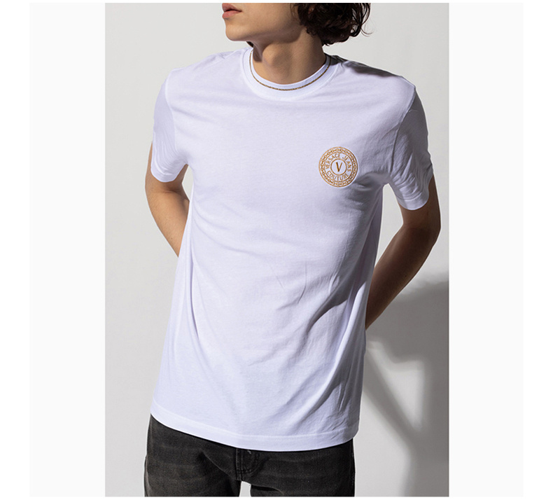 商品Versace|VERSACE JEANS 男士白色V字刺绣T恤 B3GWA7TF-30319-K41,价格¥688,第7张图片详细描述