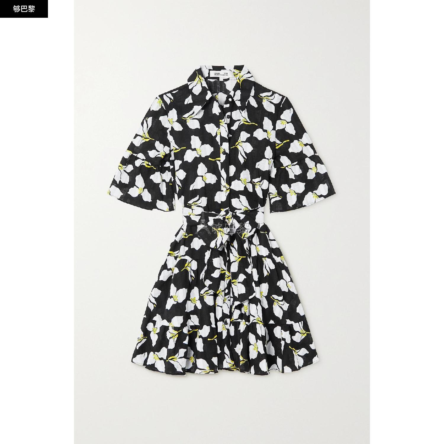 商品Diane von Furstenberg|包邮包税【预售7天发货】 DIANE VON FURSTENBERG 23秋冬 女士 连衣裙 Beata 配腰带荷叶边花卉印花纯棉薄纱迷你连衣裙 1647597303930866 DVFDS1R007GFLBK ,价格¥4587,第3张图片详细描述