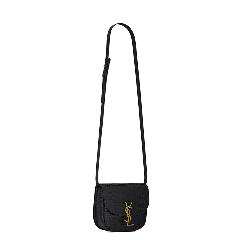 商品Yves Saint Laurent|SAINT LAURENT PARIS/圣罗兰 YSL  KAIA系列 女士小号黑色鳄鱼纹压花牛皮革金扣单肩斜挎包,价格¥13461,第3张图片详细描述