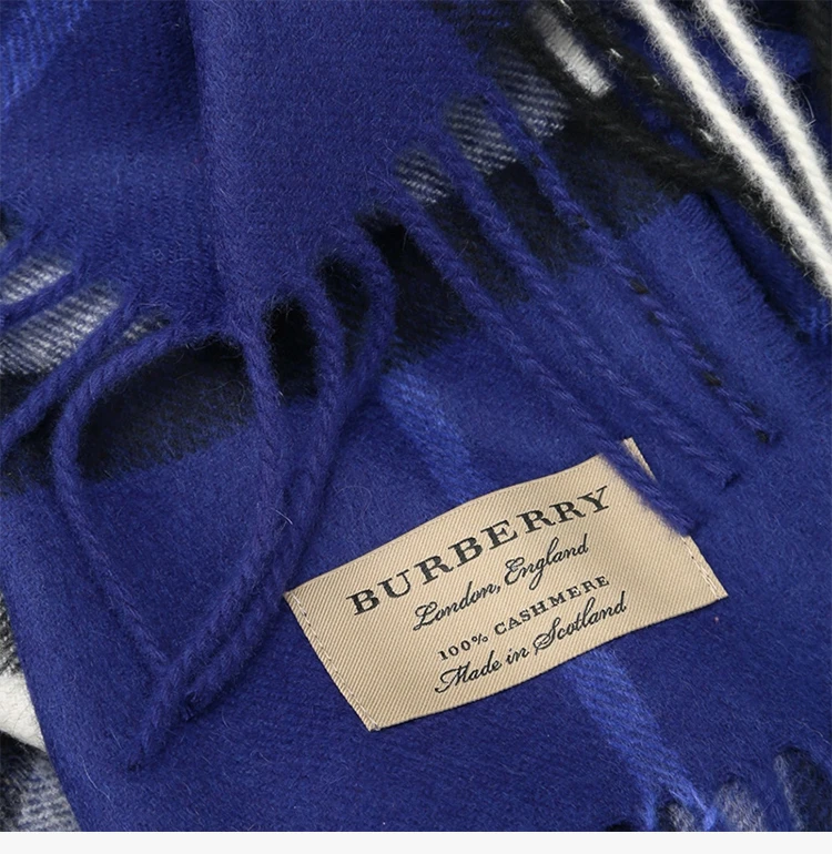商品Burberry|Burberry 博柏利 羊绒亮蓝宝石蓝条纹色 男士围巾 4030504,价格¥3564,第6张图片详细描述