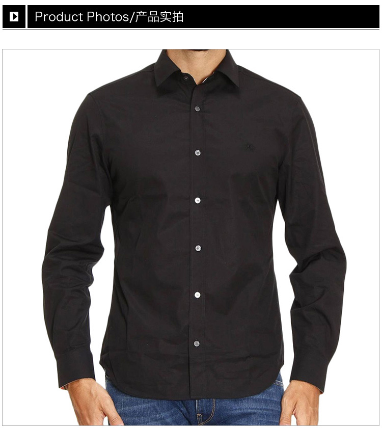 商品Burberry|Burberry 博柏利 男士黑色棉质长袖衬衫 3991162,价格¥1087,第18张图片详细描述