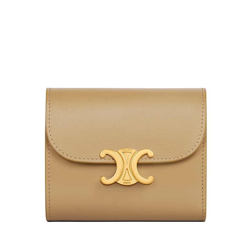 商品Celine|【包税】CELINE/赛琳 22新款TRIOMPHE系列 女士小号橄榄色亮泽牛皮革金色凯旋按扣折叠零钱袋短款钱包10D783DPV.31OV,价格¥4331,第3张图片详细描述