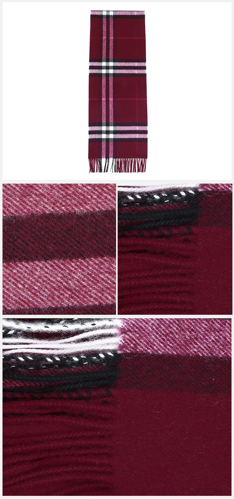 商品Burberry|Burberry 博柏利 女士Giant Icon羊绒围巾梅红色 3994153,价格¥3593,第4张图片详细描述