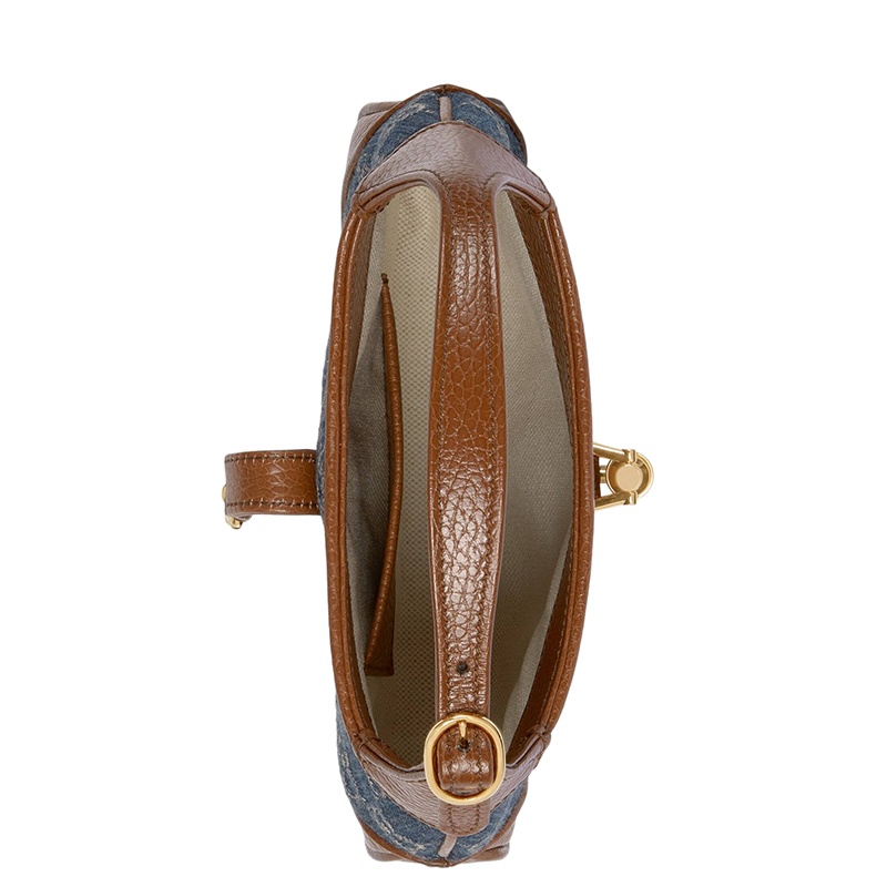 商品Gucci|GUCCI/古驰 Jackie 1961系列 女士迷你双G深蓝色米色牛仔布棕色小牛皮金饰手提单肩包,价格¥12518,第4张图片详细描述