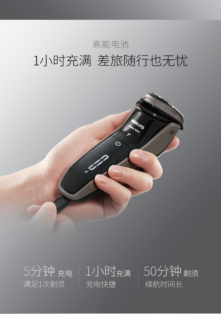 商品[国内直发] Philips|飞利浦S3203 S3202 电动剃须刀刮胡刀充电男士胡须刀剃胡刀快充,价格¥518,第8张图片详细描述