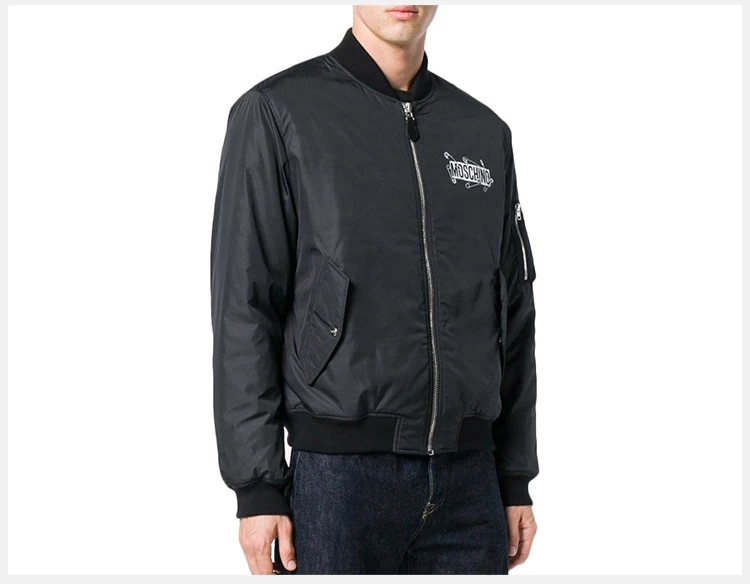 商品[国内直发] Moschino|Moschino 莫斯奇诺 男士黑色徽标拉链飞行员夹克 ZV0635-5215-1555,价格¥5183,第6张图片详细描述