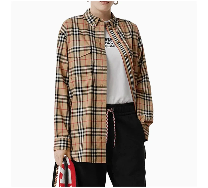 商品Burberry|BURBERRY 博柏利 经典格纹弹力棉质女士衬衫 8022285,价格¥3277,第7张图片详细描述