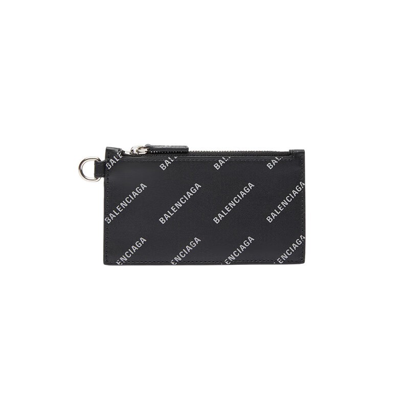 商品Balenciaga|巴黎世家（BALENCIAGA）男士黑色小牛皮反光标志钥匙圈卡包,价格¥2684,第2张图片详细描述