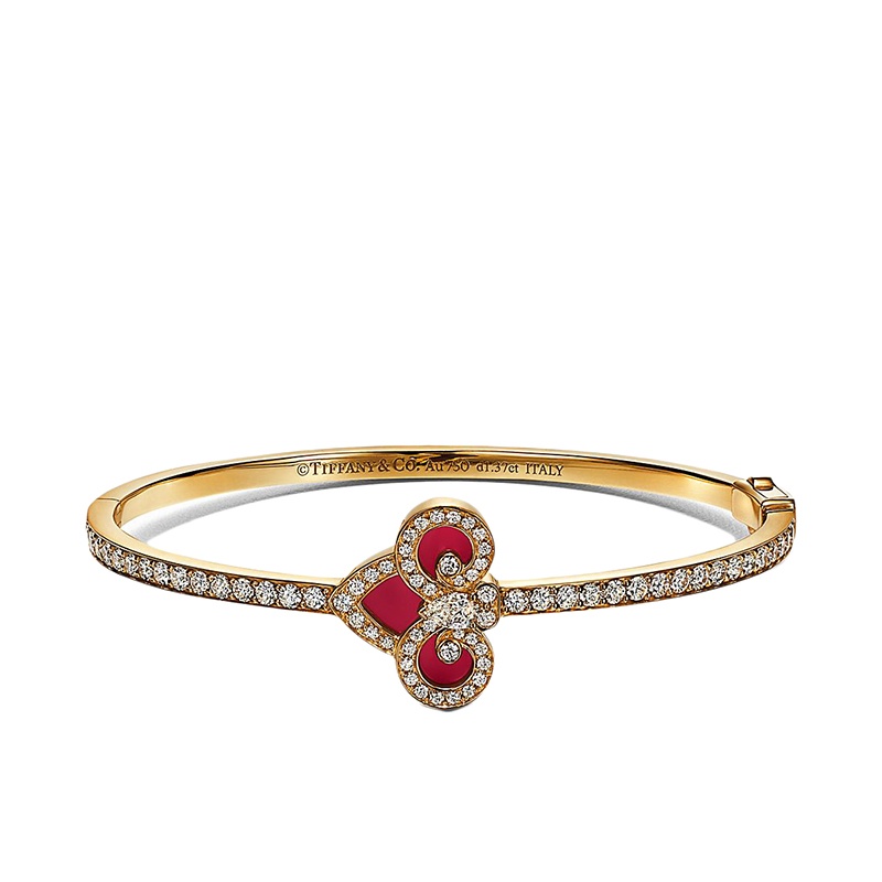 商品Tiffany & Co.|  Tiffany & Co./蒂芙尼 22春夏新款Fleur de Lis系列 18K金黄金镶嵌红玉髓和钻石手镯GRP12168,价格¥102068,第2张图片详细描述