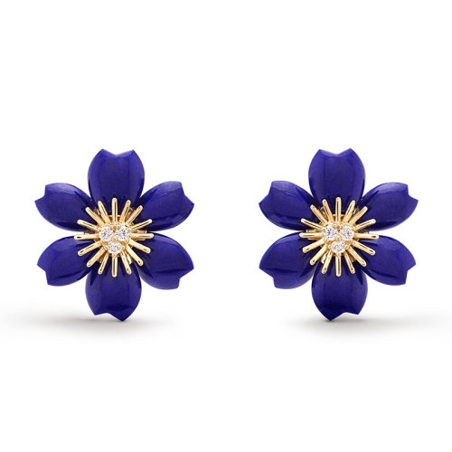 商品Van Cleef & Arpels| 预订款 Van Cleef & Arpels/梵克雅宝 Rose de Noël系列 18k金黄金饰有青金石镶嵌钻石迷你圣诞玫瑰耳环  VCARP7RW00,价格¥179364,第3张图片详细描述