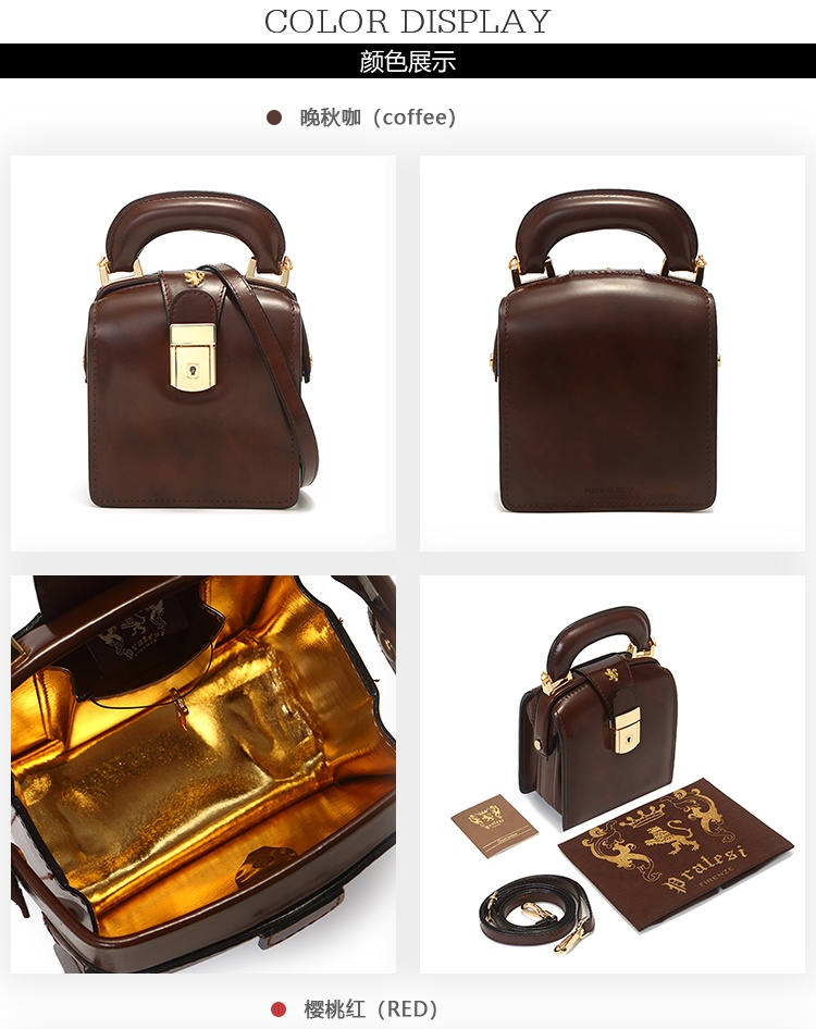商品Pratesi|【国内直发】意大利Pratesi 珠宝级手工皮具2022热销牛皮优雅气质复古珠宝盒女包,价格¥3904,第6张图片详细描述