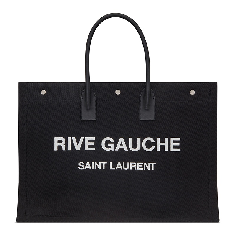 商品Yves Saint Laurent|SAINT LAURENT PARIS/圣罗兰 YSL RIVE GAUCHE系列 男女通用黑色亚麻帆布和皮革ysl印花三按扣手提斜挎单肩包50941596N9E1070,价格¥12388,第2张图片详细描述