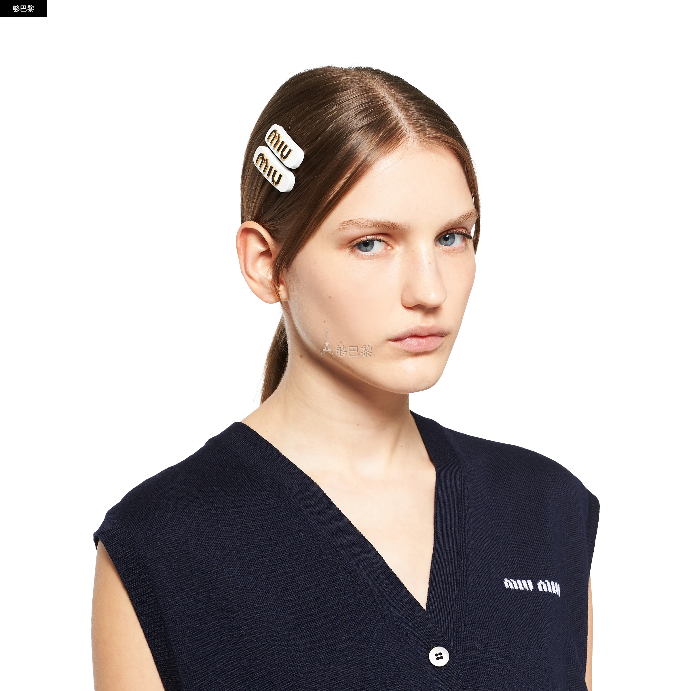 商品Miu Miu|【预售】 缪缪 25秋冬 女士 发夹 Pinces à cheveux en plexiglas et métal 5IF072_2F72_F0964 ,价格¥5441,第5张图片详细描述