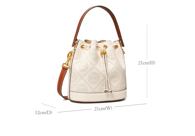 商品Tory Burch|【香港直邮】TORY BURCH汤丽柏琦 T MONOGRAM中号冲孔水桶包80768,价格¥5941,第2张图片详细描述
