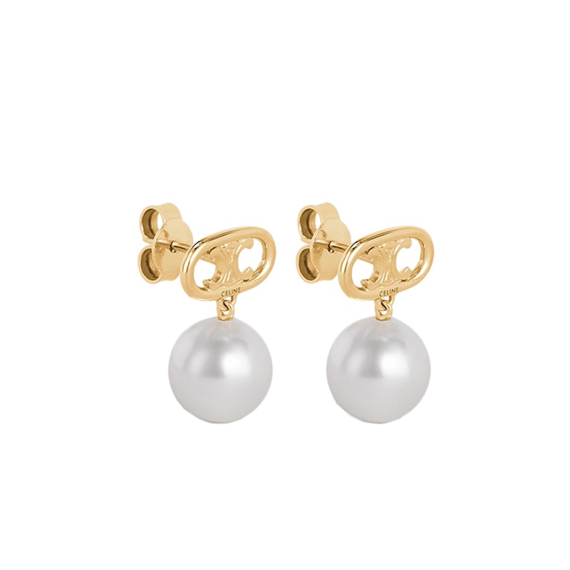 商品Celine|CELINE/赛琳   MAILLON TRIOMPHE系列 白色玻璃珍珠金色凯旋图案耳钉,价格¥3415,第5张图片详细描述