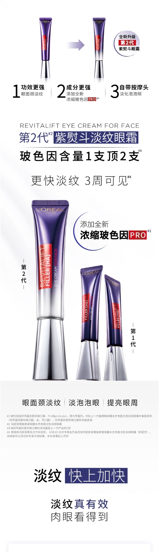 商品L'Oreal Paris|欧莱雅紫熨斗眼霜复颜玻尿酸水光充盈全脸淡纹玻色因紧致 7.5ml,价格¥30,第1张图片详细描述