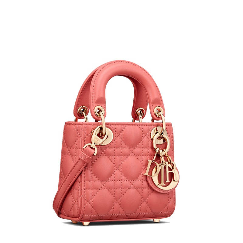 商品Dior|【包税】DIOR/迪奥 LADY DIOR系列 女士珊瑚粉小羊皮藤格纹羊皮革单肩斜挎手提戴妃包S0856ONGE_M76P,价格¥24755,第4张图片详细描述