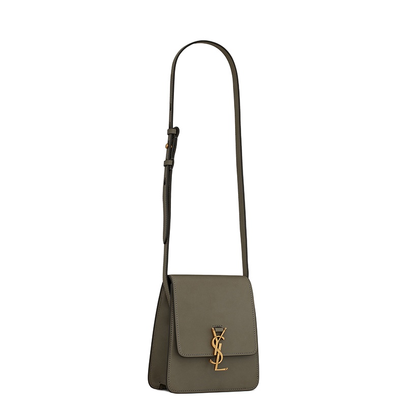 商品Yves Saint Laurent|SAINT LAURENT PARIS/圣罗兰 YSL 22春夏新款KAIA系列 女士灰卡其色光滑皮革竖款翻盖金扣单肩斜挎包,价格¥11892,第4张图片详细描述