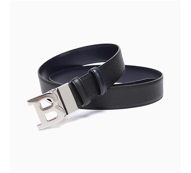 商品Bally|BALLY 男士黑色压花小牛皮银色B扣腰带 6223991-110,价格¥1467,第5张图片详细描述