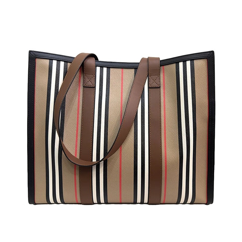 商品Burberry|BURBERRY/博柏利 女士米色帆布制LOGO条纹托特手提包80730561,价格¥2723,第3张图片详细描述