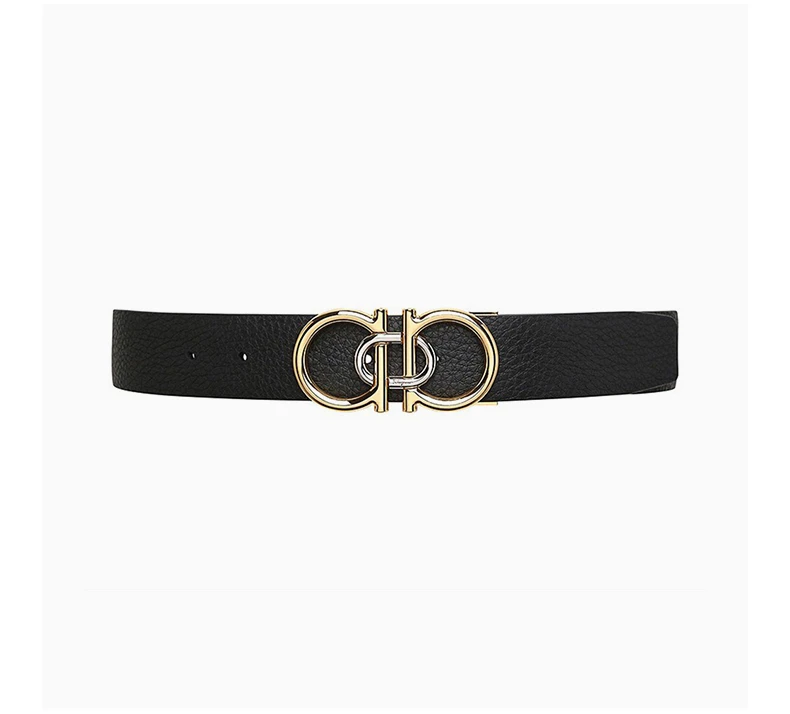 商品Salvatore Ferragamo|SALVATORE FERRAGAMO 男士黑色牛皮金色板扣双面可裁剪腰带 67-0047-745787,价格¥2621,第5张图片详细描述