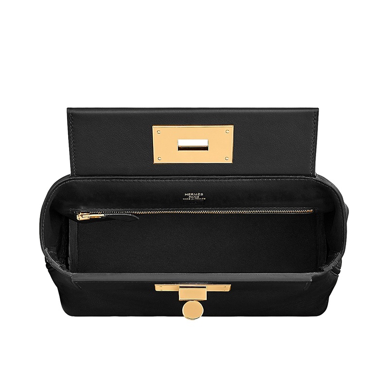 商品Hermes|HERMES 爱马仕 Mini 24/24-21 U刻 volupto拼Swift小 牛皮 金扣可手提单肩 迷你 斜挎包 女款 Noir,价格¥80785,第5张图片详细描述