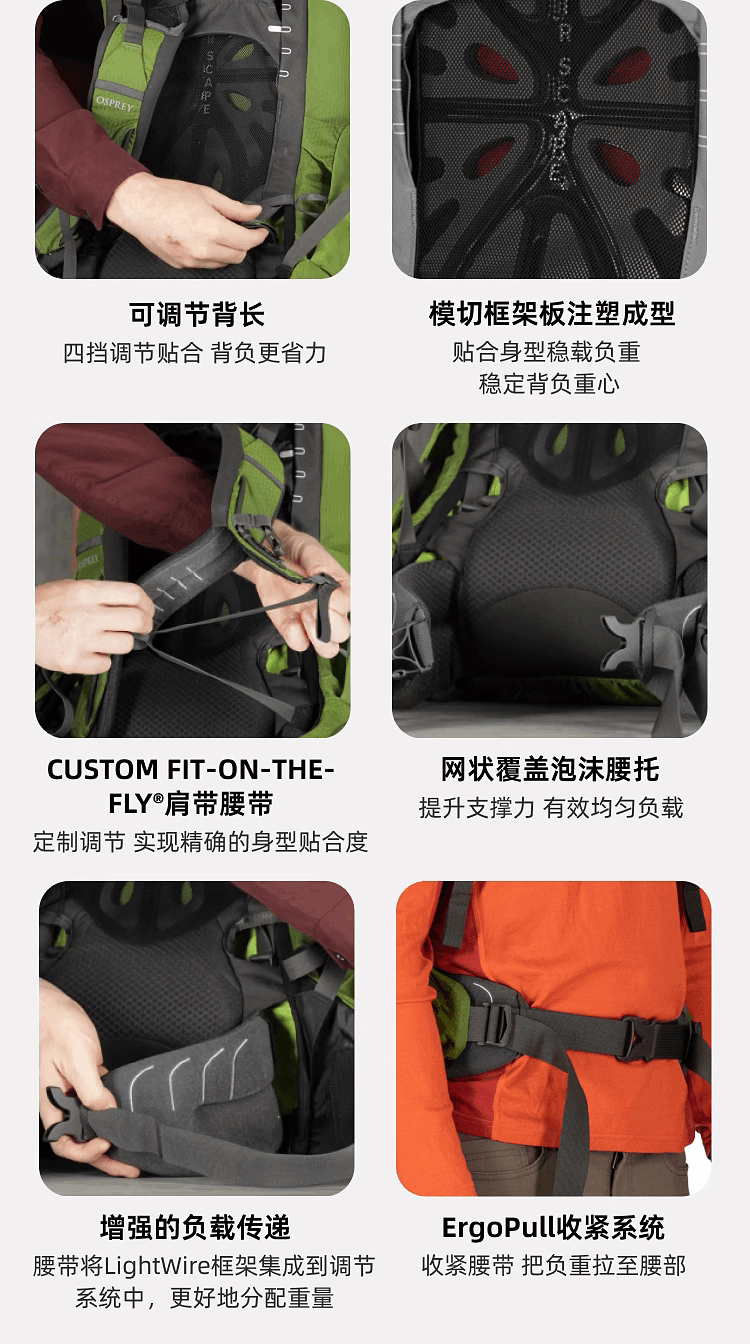 商品Osprey|Aether 55L/65L 苍穹户外专业大容量小鹰登山徒步旅行双肩背包新款男（香港仓发货）,价格¥2377,第4张图片详细描述