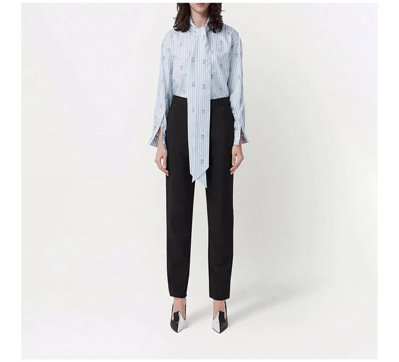 商品Burberry|BURBERRY 女士浅蓝色条纹徽标印花条纹蝴蝶结长袖女衫 8050611,价格¥2614,第8张图片详细描述
