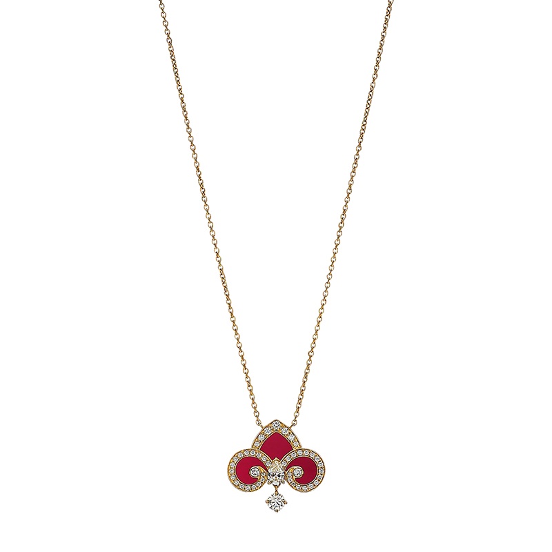 商品Tiffany & Co.|  Tiffany & Co./蒂芙尼 22春夏新款Fleur de Lis系列 18K金黄金镶嵌红玉髓钻石钥匙吊坠项链69781314,价格¥47235,第2张图片详细描述
