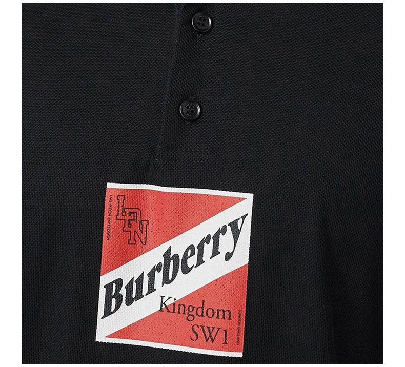 商品[国内直发] Burberry|Burberry 博柏利 男士黑色字母logo印花图案翻领T恤 8024314,价格¥2597,第8张图片详细描述