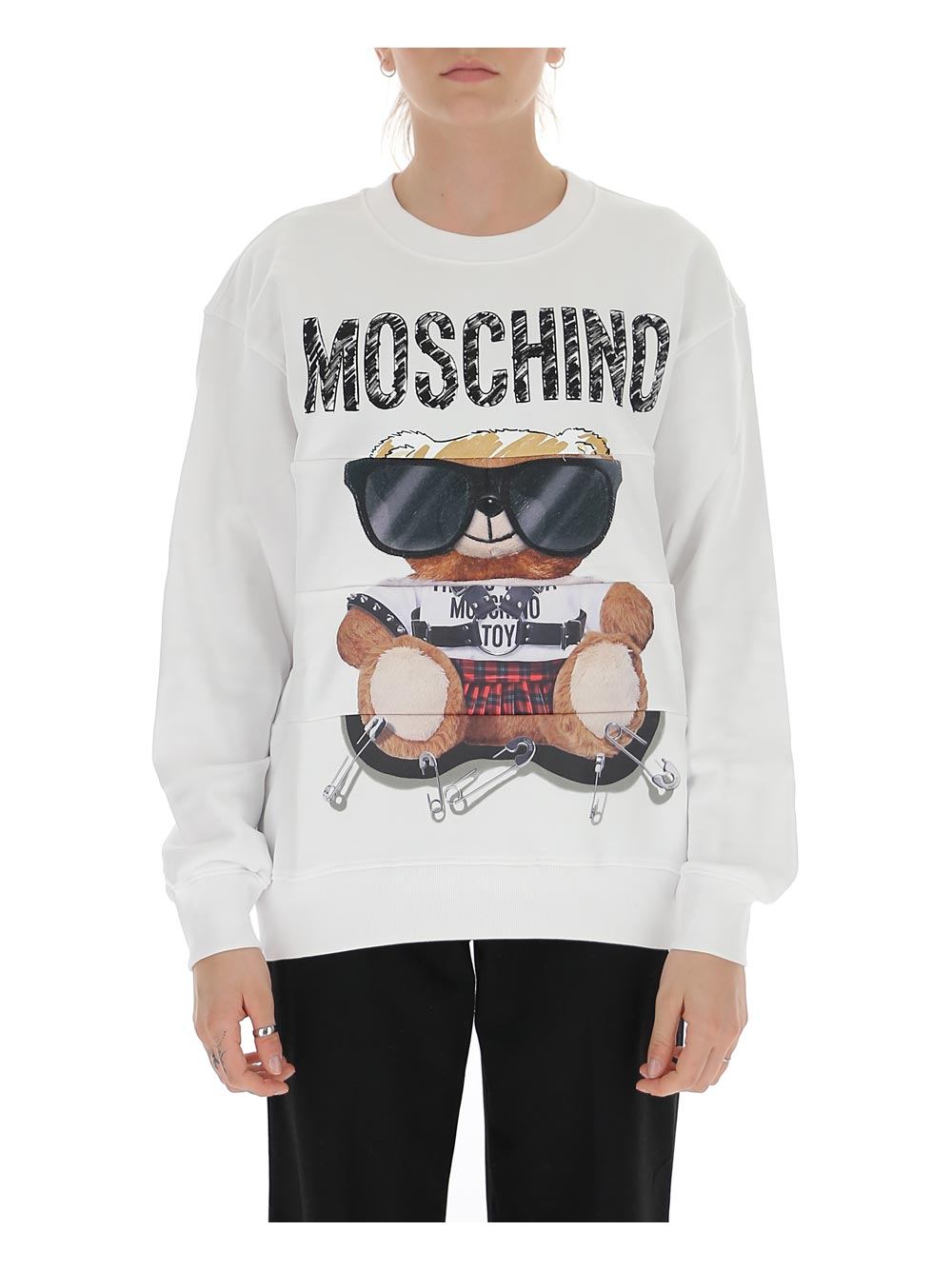 商品[国内直发] 【春节不打烊，国内现货速发】 Moschino|MOSCHINO/莫斯奇诺 女士白色棉质小熊刺绣印花拼接卫衣17135527 V3001（清仓特价）,价格¥1470,第5张图片详细描述