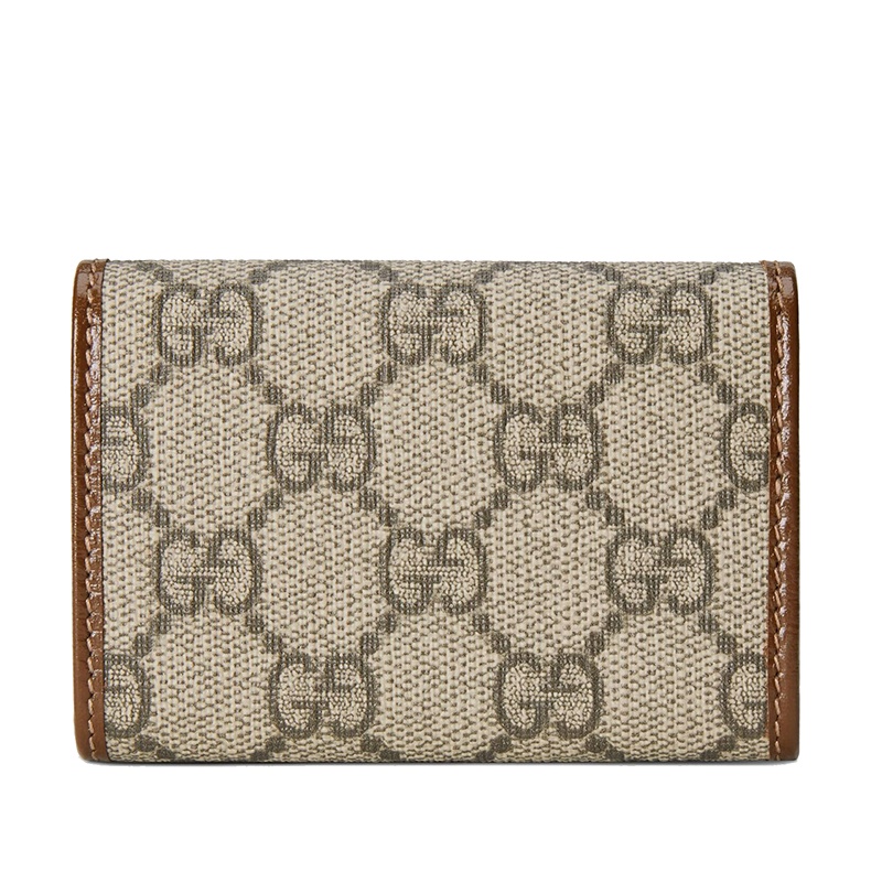 商品Gucci|【现货】古驰 Horsebit 1955系列 女士米色/乌木色GG Supreme帆布棕色皮革滚边金色调配件折叠钥匙包,价格¥2339,第2张图片详细描述