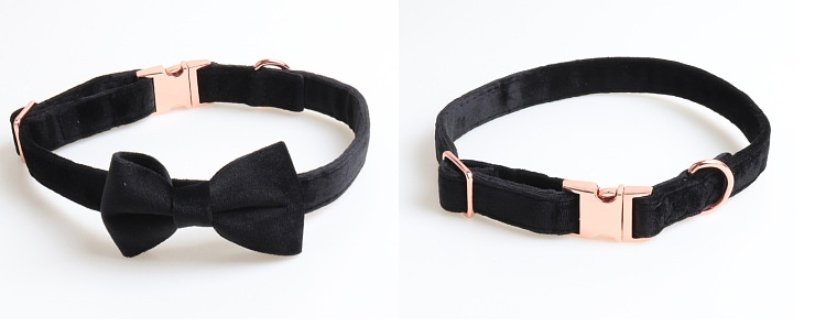 商品[国内直发] GLENVINTEN|丝绒宠物项圈 蝴蝶结狗项圈 玫瑰金全金属,价格¥88,第7张图片详细描述