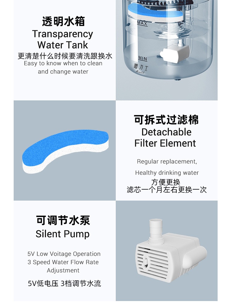 商品[国内直发] YeeCollene|宠物饮水机自动循环过滤猫咪饮水机智能宠物喂水器流动水小猫,价格¥355,第18张图片详细描述