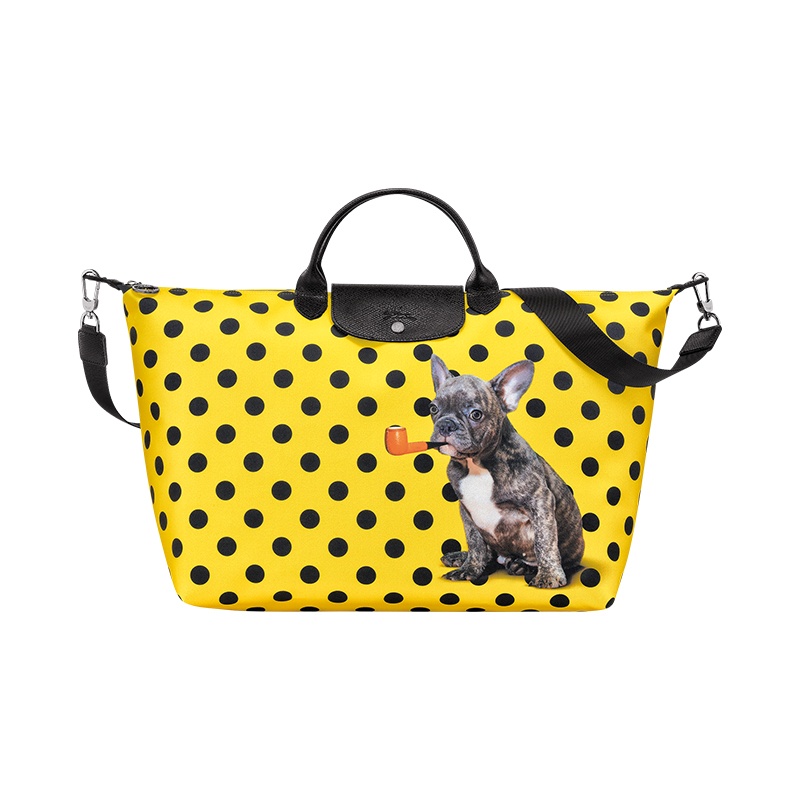 商品Longchamp|珑骧 TOILETPAPER女士小号黄色/云彩图案帆布旅行包（2色可选）,价格¥3473,第4张图片详细描述