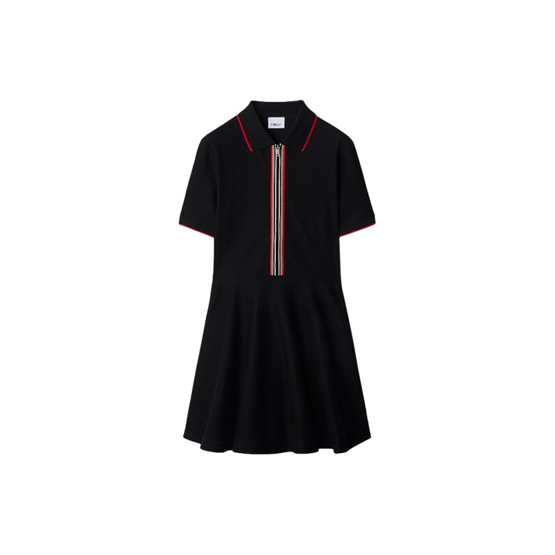 商品Burberry|【现货】博柏利 女士黑色棉质条纹边饰拉链休闲短袖连衣裙 80844171,价格¥1434,第2张图片详细描述