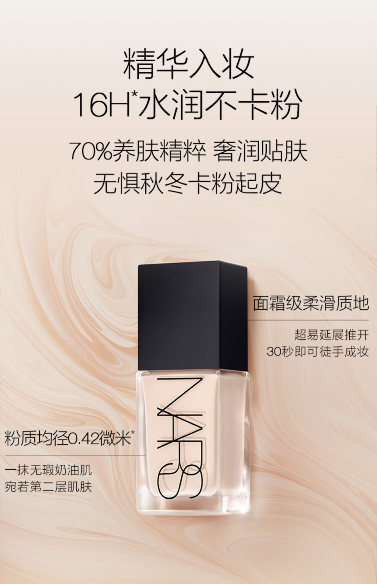 商品NARS|纳斯 超方瓶流光美肌粉底液 30ml 养肤持妆 不卡粉不暗沉,价格¥402,第5张图片详细描述