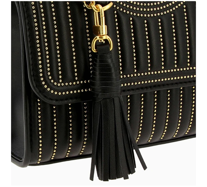 商品Tory Burch|TORY BURCH 女士黑色皮革绗缝金属颗粒装饰链条单肩斜挎包 52310-612,价格¥2556,第7张图片详细描述